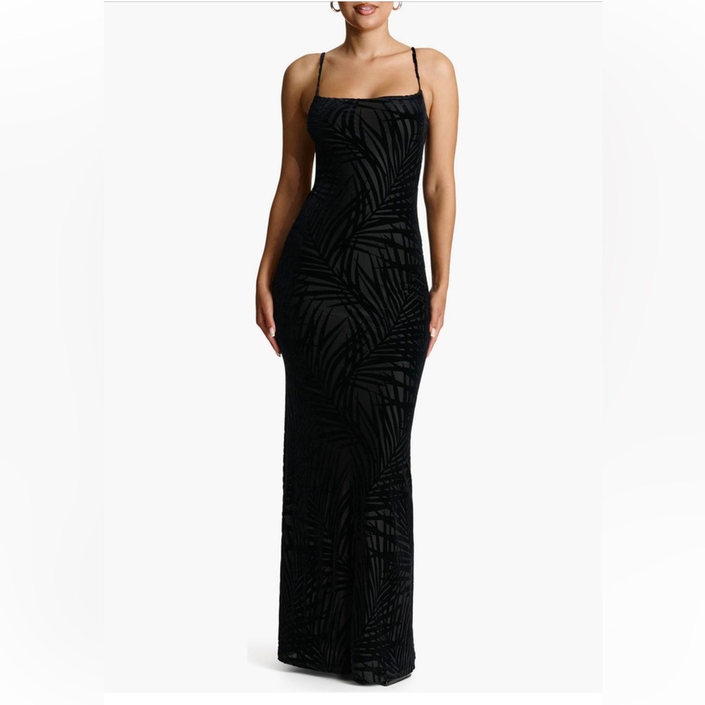 NAKED WARDROBE PALM FROND BURNOUT VELVET MOCK MAXI